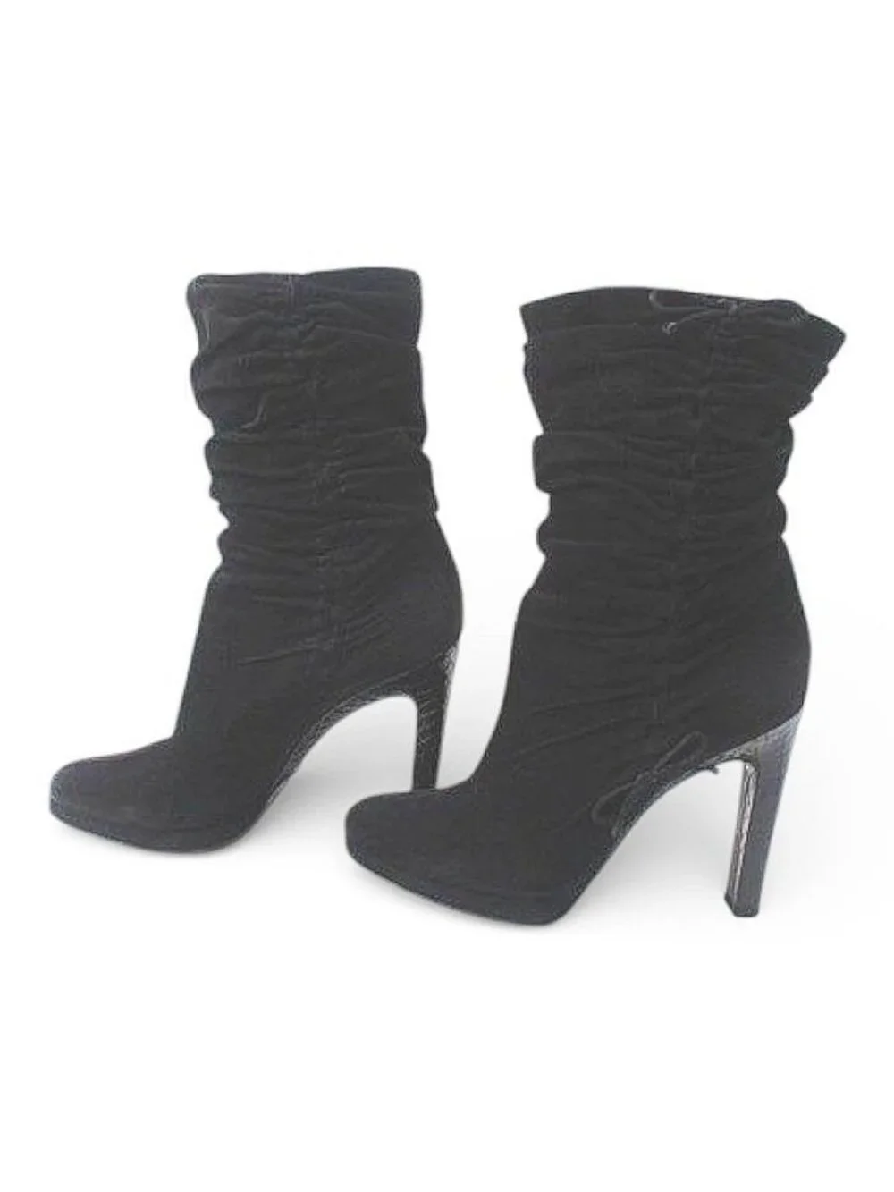 Gucci Middle Boots Side Gathered Ribbon Black Suede 38 - Picture 2 of 8